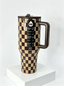 HydroJug 40oz Checkered Tumbler with Handle & Straw Autumn Checkers Design Triple-Wall Insulation Leakproof Straw Stainless Steel Cupholder Friendly Mug Drinkware Flasks Bottles Bottled Portable Insulated