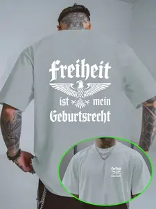 Men's German Flag Eagle Print Pattern Round Neck Classic Short Sleeve Shirt, Casual Loose Fit Long Top, Durable Fabric, Fashionable Men's Clothing