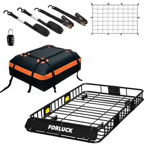 Forluck 64 x 39 x 6 Inch Universal 250 LBS Heavy Duty Roof Rack Cargo Carrier with Waterproof Bag, Net & Ratchet Straps, Extension Rooftop Cargo Carrier, Car Top Luggage Holder for SUV, Truck or RV