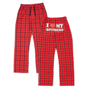 Flannel Plaid Pajama Pants – “I Love My Boyfriend” Valentine’s Day Gift, Matching Couple Pajamas