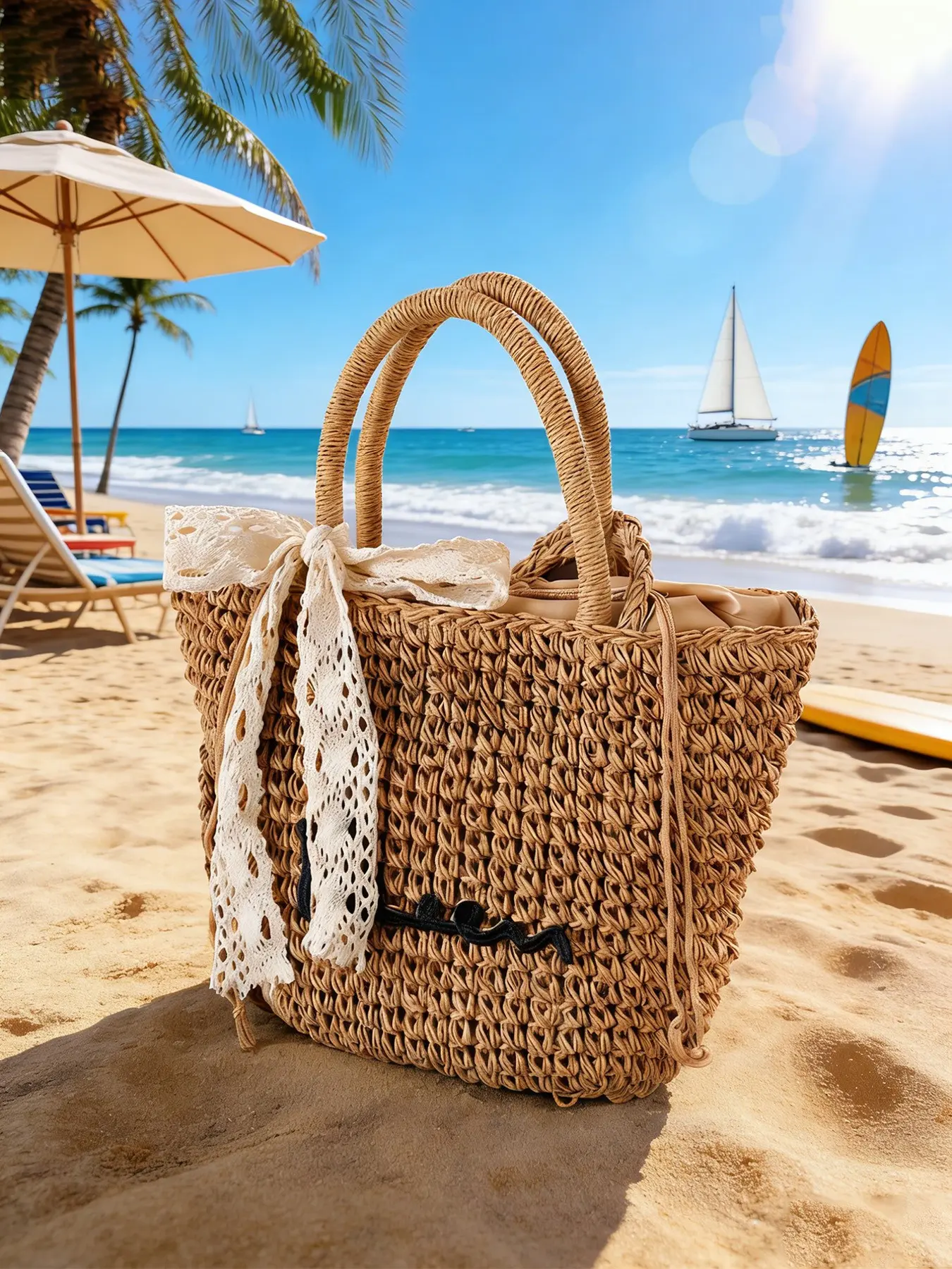 Ladies' fashionable, simple and casual retro woven tote bag suitable for daily commuting, outdoor travel, beach vacation, ladies' essential shoulder bag, Boho Straw Bag, Bohemian Straw Bag, Plain Tote Bag