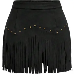 Women's Suede Fringe Sexy Cowgirl Skirts Country Concert Outfit Western High Waisted SkirtAAVibeVault32
