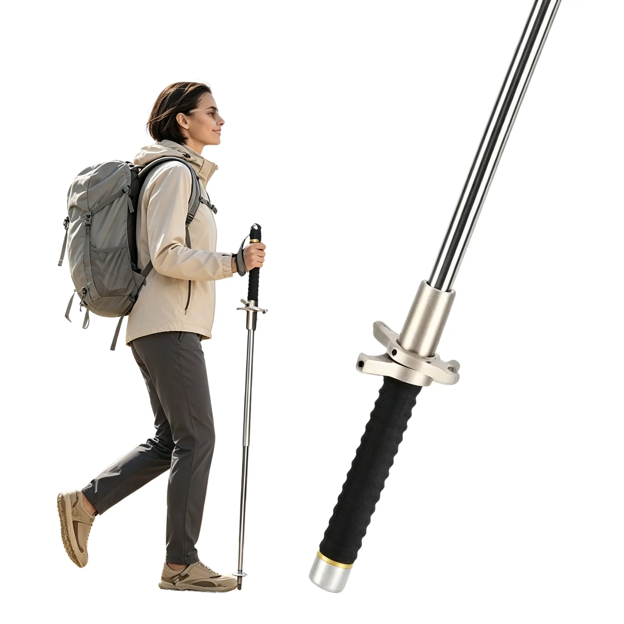 Metal Telescopic Shock-Absorbing Trekking Poles - Lightweight Adjustable Grip Hiking Sticks with Non-Slip Handle, Twist-Lock Retractable Fold Design, Durable Walking Canes for Mountain Hiking & All-Terrain Outdoor Adventures, Portable Camping Gear