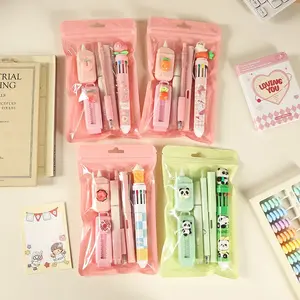 6pcs Cute Stationery Set, Multifunctional Pen Set Includes Pencil, Gel Pen, Highlighter, Correction Fluid, Eraser, Gift for Boys and Girls, School Supplies, Student Essentials