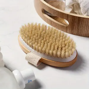 Natural Bristle Brush Soft Wet Dry Skin Body SPA Brush Bath Massager Back Scrubber Exfoliating Bath Tool Home