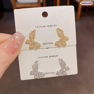 Cubic Zirconia Butterfly Stud Earrings for Women, Sparkly Dainty Butterfly Earrings, Minimalist Fashion Jewelry for Daily Wear, Party and Gift