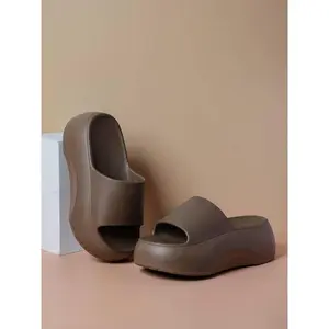 Women's Casual Plain Color Platform Slides, Comfortable Non-slip Slippers for Indoor Outdoor Wear, Fashionable Slippers for Daily Wear, Walking Shoes(Sheet)