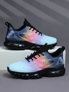 Men's Gradient Future-Style Thick Sole Running Shoes, Breathable Mesh, Semi-Transparent Geometric Overlay, Bubble Cushioning, Sporty Style