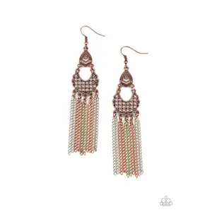 Insane Chain - Multi Copper , Brass & Silver Earrings