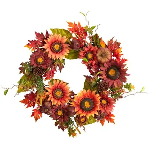 Nearly Natural 24" Autumn Sunflower & Berries Fall Wreath