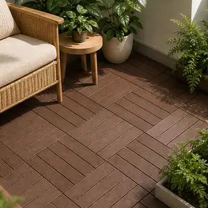 ARCH 68-Pack 11.42x11.42in Plastic Interlocking Deck Tiles 61.6 SqFt Outdoor Flooring Waterproof Durable Polypropylene Brown/Dark Gray Options for Patio Balcony Garden Indoor Use Easy Snap Installation, Brown/Dark Gray Color Options