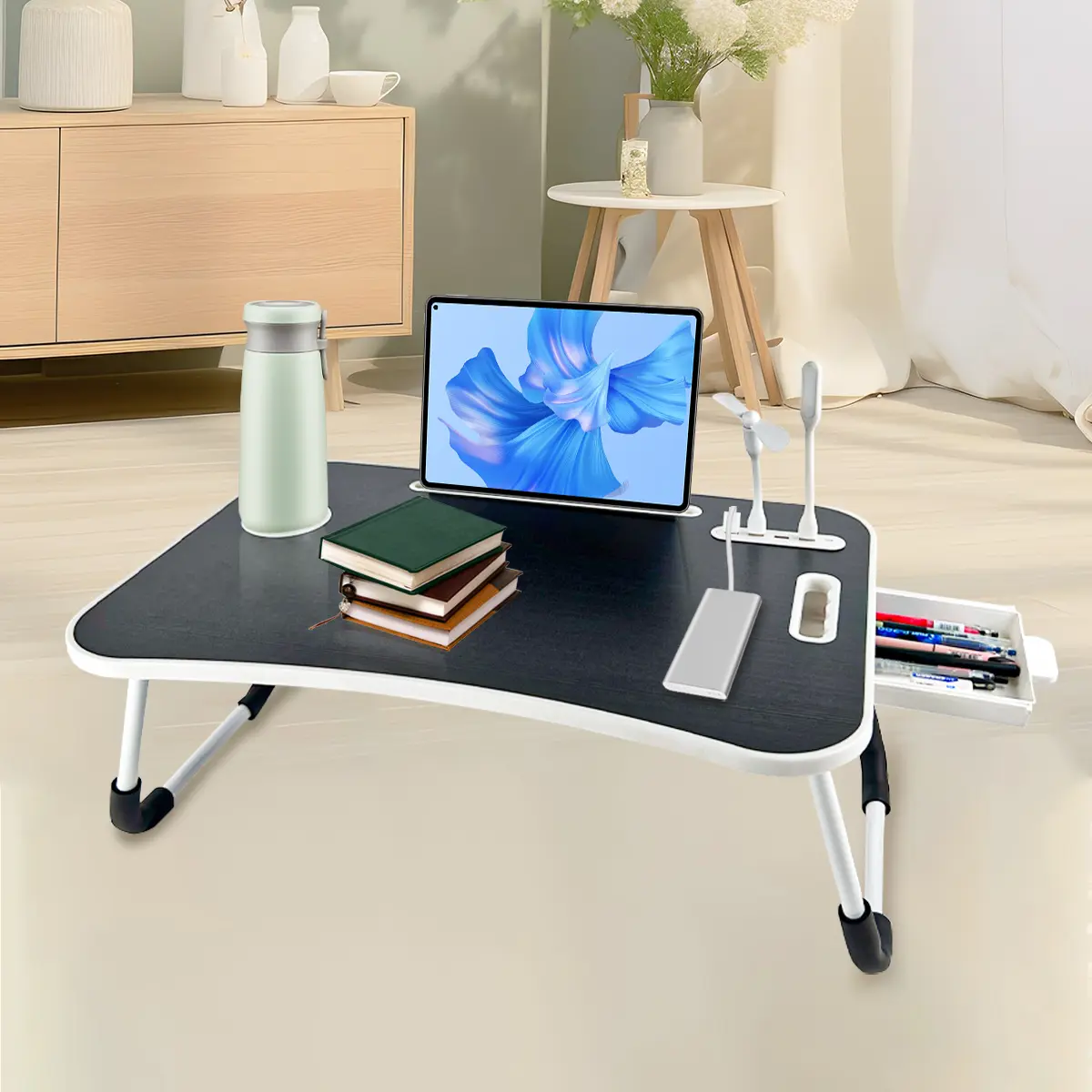 Ultra Large Portable Laptop Bed Table with Tray Holder Cup Holder & Drawer Foldable Durable Office Desk for Eating Reading Writing Home Office Furniture