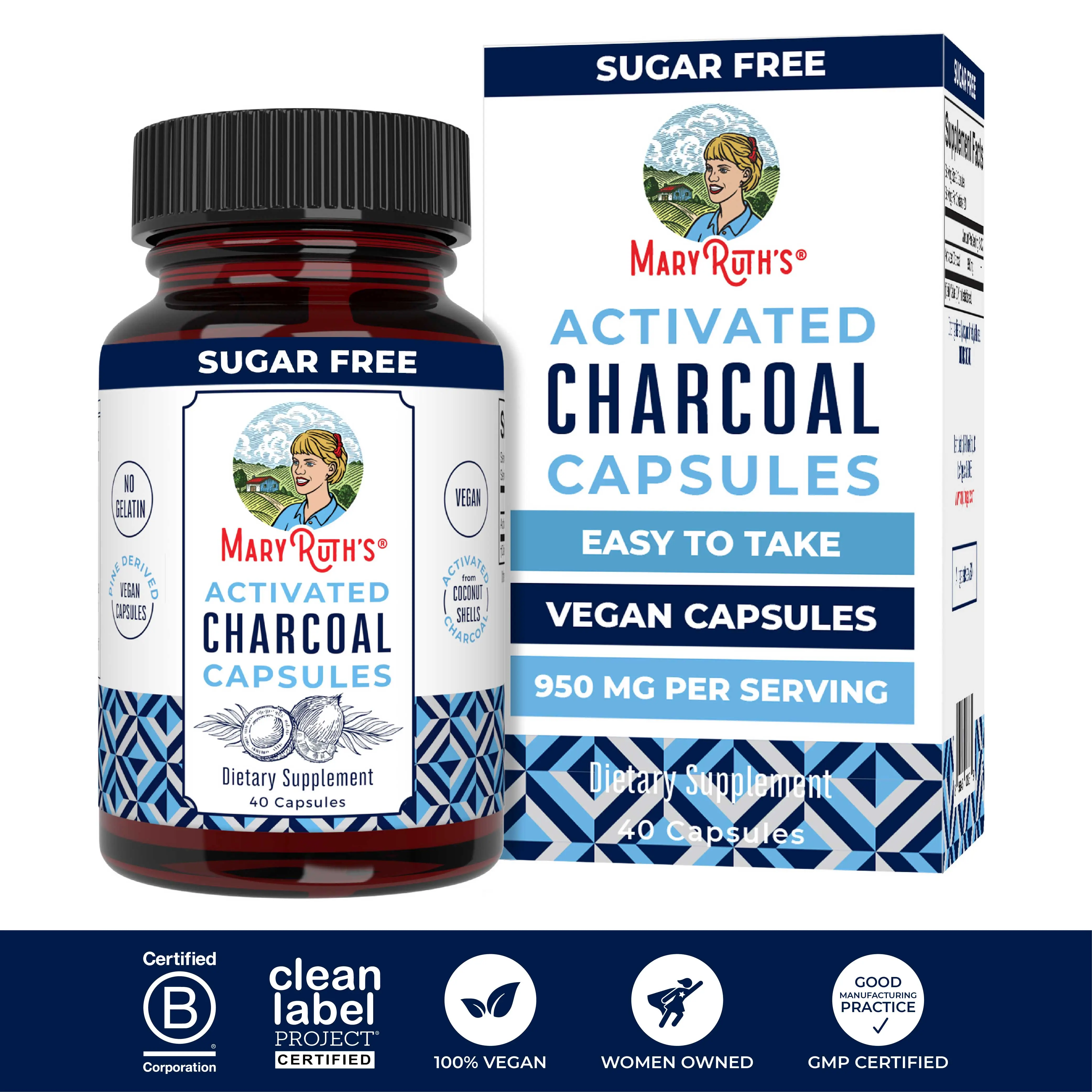 MaryRuth's Activated Charcoal Capsules - Derived from Coconut Shells - Vegan Capsules - Non-GMO Project Verified - Gluten Free - 40 count