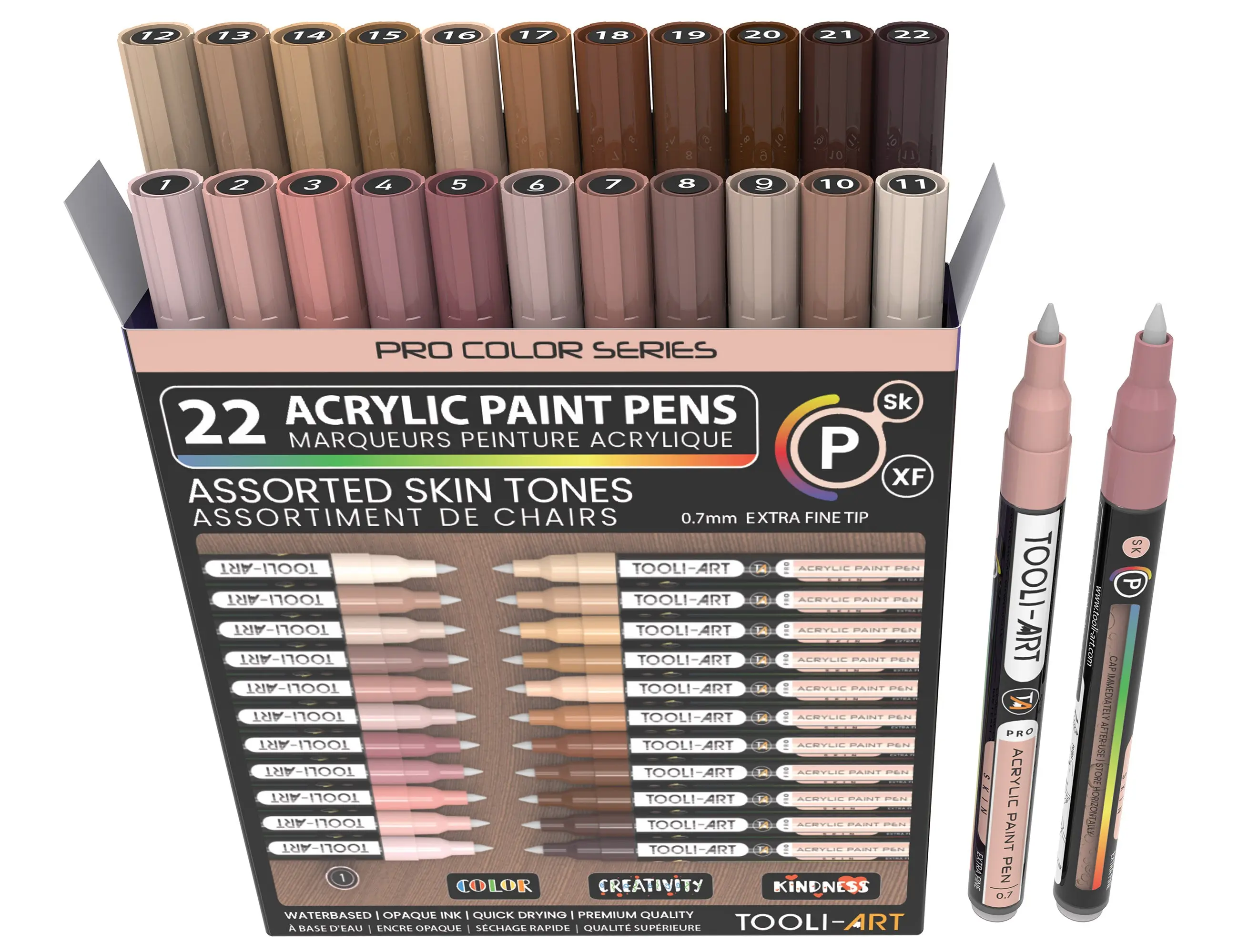 Acrylic Paint Pens 22 Assorted Skin Flesh Tones Pro Markers Set 0.7mm Extra Fine