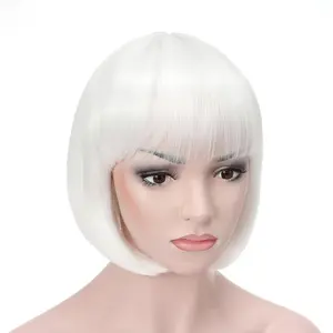 Onedor 10" Short Straight Hair Flapper Cosplay Costume Bob Wig (1001 #   - White)