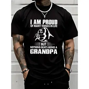 Men's Grandpa Monogrammed T Shirt Heavy Cotton Short Sleeve Spring Casual Statement Tee