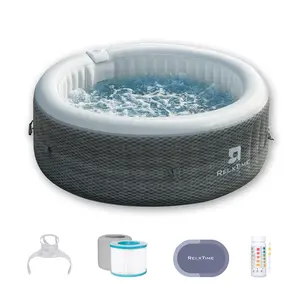 Relxtime 4-6 Person Portable Inflatable Hot Tub Round Outdoor Spa Blow Up Hottub with Control Panel, 130 Soothing Bubble Jets, with Heater Pump, Filter Cartridge, Gray - MSY6001 FathersDayGift Water Safety