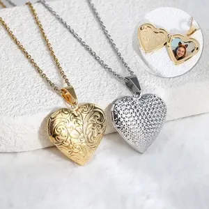 Vintage Combination Heart Necklace with Photo, Photo Locket Necklace, Custom Patterns Locket, Memorial Jewelry, Wedding Gift, Gift for Her
