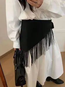 Elegant Long Tassel Triangle Scarf with Wide Waistband, Versatile for Women Daily Vacation Party, Scarf & Waist Accessory