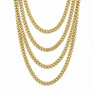 BA UNIQUE FASHION 316L Stainless Steel Six Cut Cuban Chain Necklace for Men & Women Gold 18K PVD Plated Hypoallergenic 4mm 6mm 8mm Sizes 16" 18" 20" 24" 30"
