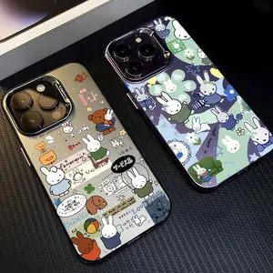 Cute M-Miffy Rabbit Small pattern stickers design Protective Phone Case For iPhone 17 16 15 14 13 12 11 Pro Max Air Matte Laser Aurora Shockproof Funda  Anti-Drop Anti-Fingerprint Cover