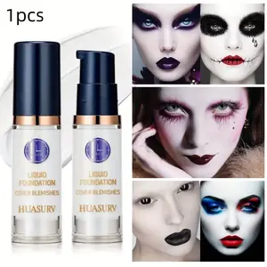 White Liquid Foundation for Halloween Goth Makeup, Waterproof Matte Oil Control Full Coverage White Foundation for SFX Skeleton Zombie Clown Cosplay Makeup Face Paint for Adult Halloween Party