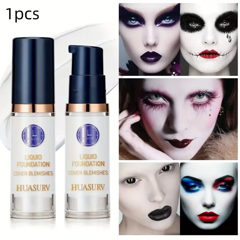 White Liquid Foundation for Halloween Goth Makeup, Cosmetic Waterproof Matte Oil Control Full Coverage White Foundation for SFX Skeleton Zombie Clown Cosplay Makeup Face Paint for Adult Halloween Party