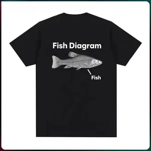 Funny Fish Diagram Meme Graphic Clothing Tee Shirt  New in Top short sleeve Round Neck Printing Pullover T-Shirt Streetwear graphic tees  gifts  graphic tees