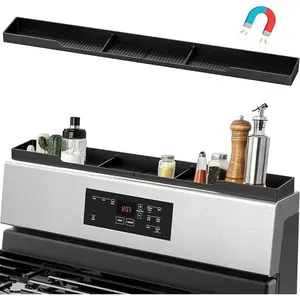 Stove Top Shelf 30 Inch - Silicone Material Magnetic Shelf for the Stove - 3 Functional Partitions Kitchen Spice Rack Organizer - Black