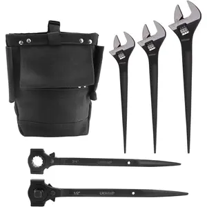 6 Piece Spud Wrench Set 10-16 Inches Dual Head Ratchet Scaffold Wrench Iron Work Bolt Bags Fireproof Waterproof Inner Pockets