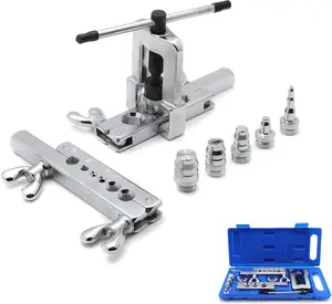 HTTMT- Professional 45 Degree Double Flaring Tool Set ( 9 Sizes with 5 Swage Adapters) Water Gas Automotive Plumbing Kit