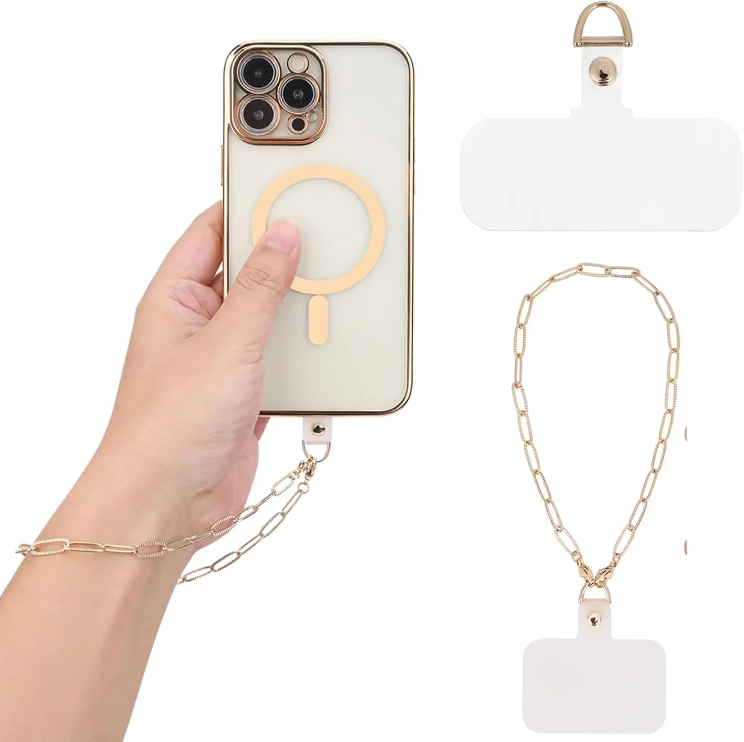 Detachable Gold Chain Phone Wrist Strap Bracelet – Hands-Free Adjustable Lanyard for iPhone 14 Pro Max, 13 Pro Max– Women's Cellphone Charm Accessory