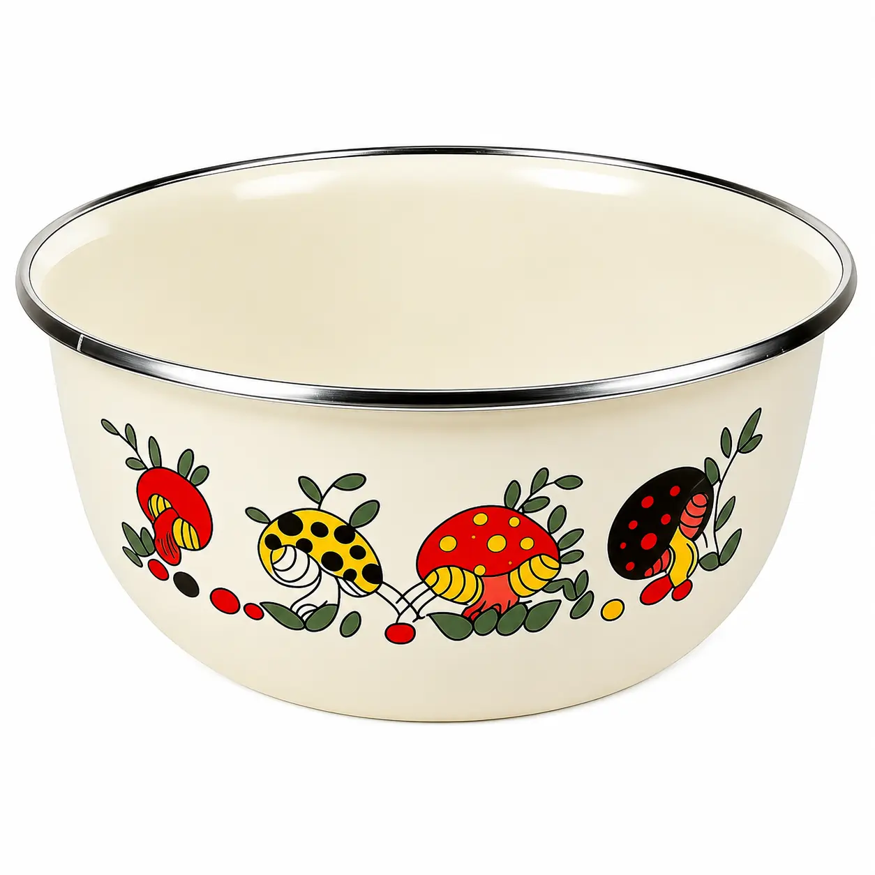 Vintage Mushroom Pattern Enamel Serving Bowl Set of 3, 6.3in Cream Bowls with Metal Rim, Practical Kitchen Tableware for Daily Salad Fruit Food Prep & Storage Tableware Bowls,meal prep container sets，fruit containers for fridge