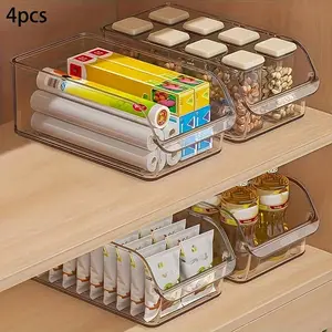 4-Piece Set: Transparent Tiered Storage Bins | Wide U-Shaped Opening, Extra-Thick Durable Plastic — The Premier Choice for Storing Dishes, Bowls, and Condiment Jars; A Versatile Home Cabinet Organizer and Storage Basket