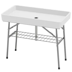 3.4ft Folding Ice Cooler Table With Drain, Fill And Chill Table Outdoor Table Cooler With Storage Shelf, Drink Cooler For Parties Picnic BBQ Camping Wedding, White