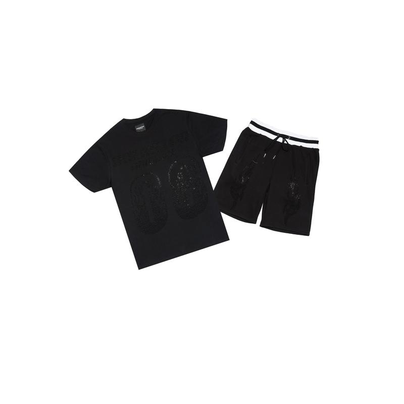 Ridley Black/Black Rhinestone T Shirt Short Set