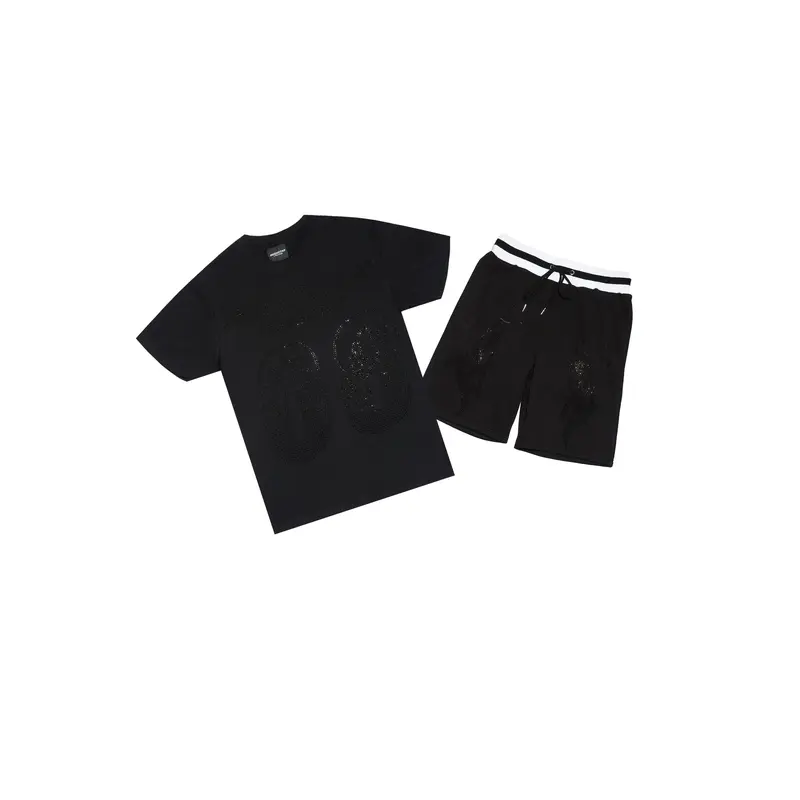 Ridley Black/Black Rhinestone T Shirt Short Set