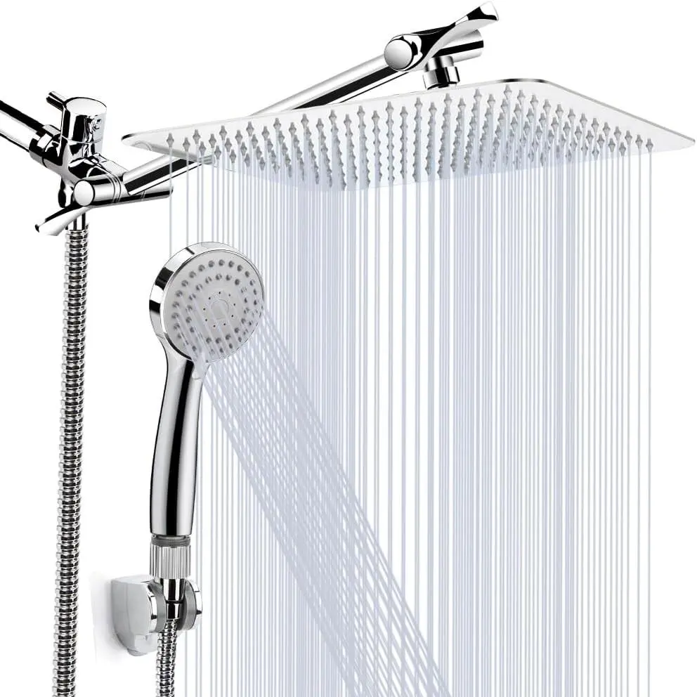 Shower  , 8 Inch High  Rainfall Shower  / Handheld Showerhead Combo with 11 Inch Extension Arm, Anti-leak Shower  with Holder/ Hose, Flow Regulator, Chrome