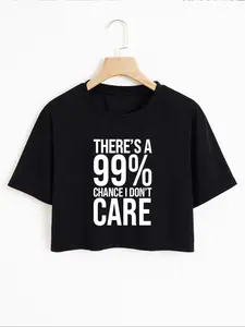 Women's Letter & Number Print Drop Shoulder Crop Tee, Casual Streetwear Short Sleeve Round Neck T-Shirt for Summer, Ladies Clothes for Daily Wear