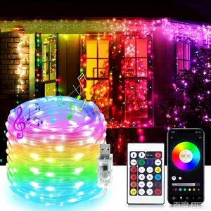 Bluetooth APP & Infrared Remote LED Light Strip, Color Changing Ambient Lamp, Indoor Outdoor Decor Light for Party Festival Camping