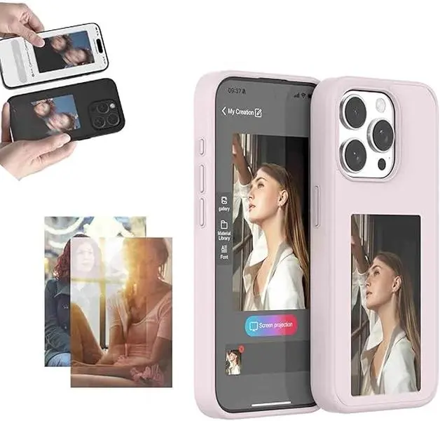 Snapframe E-Ink Phone Case, Eink Phone Case, 2024 New Smart NFC E-Ink Phone Case Classic Color, Smart Photo Rear Projection DIY Phone Case, NFC Function Smart Phone Cases(Color:Pink,Size:14)