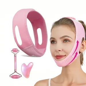 3pcs Face Roller Gua Sha Set with Adjustable V Face Training Band, Double Head Roller and Heart Gua Sha Board, Perfect Home Facial Massage Tools Gift for Her, Facial Care Tool