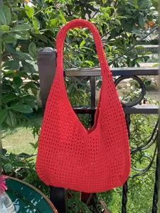 New Hollow Out Style Knit Woven Bag, Fashion Summer Large Capacity Lazy Shoulder Knit Tote, Perfect for Various Occasions