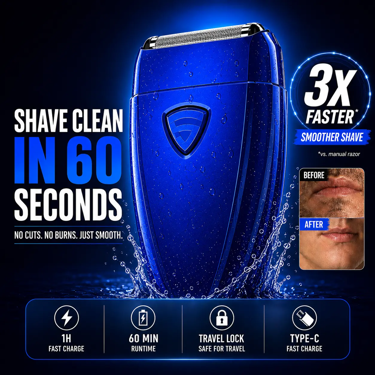 【FathersDayGift】Magnetic Dual Blades Curved Blade Mesh Waterproof Skin-Friendly Washable Rechargeable High-Speed Motor with Long-Lasting Battery Compact Portable Facial Matte Smooth