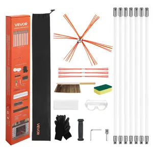 【Summervibes】VEVOR Chimney Sweep Kit, 23 ft Maximum Extendable Length Chimney Brush, Chimneys Cleaning Kit with Bristle Replacements & Goggles, 90° Bendable Fireplace Cleaning Tool, for Square, Rectangle Chimneys