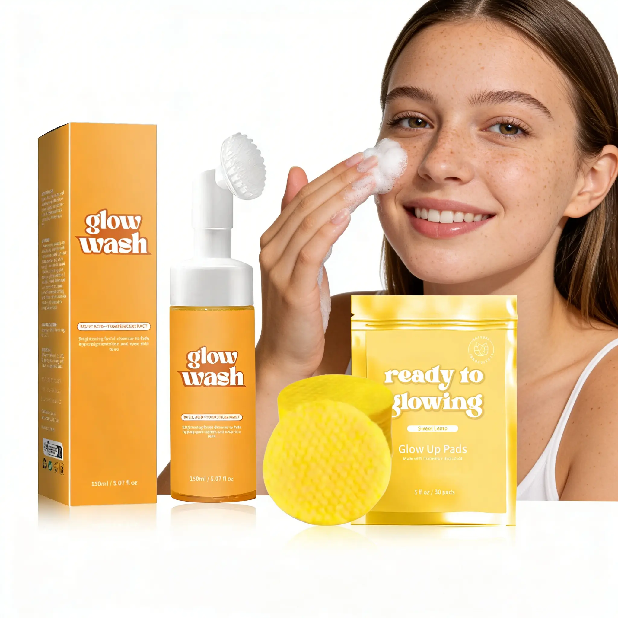Glow Wash 150ml & FREE Turmeric Pads BeautyKit for Radiant Skin Ready to Glowing Sweet Lemon with Turmeric for Glowing Skin