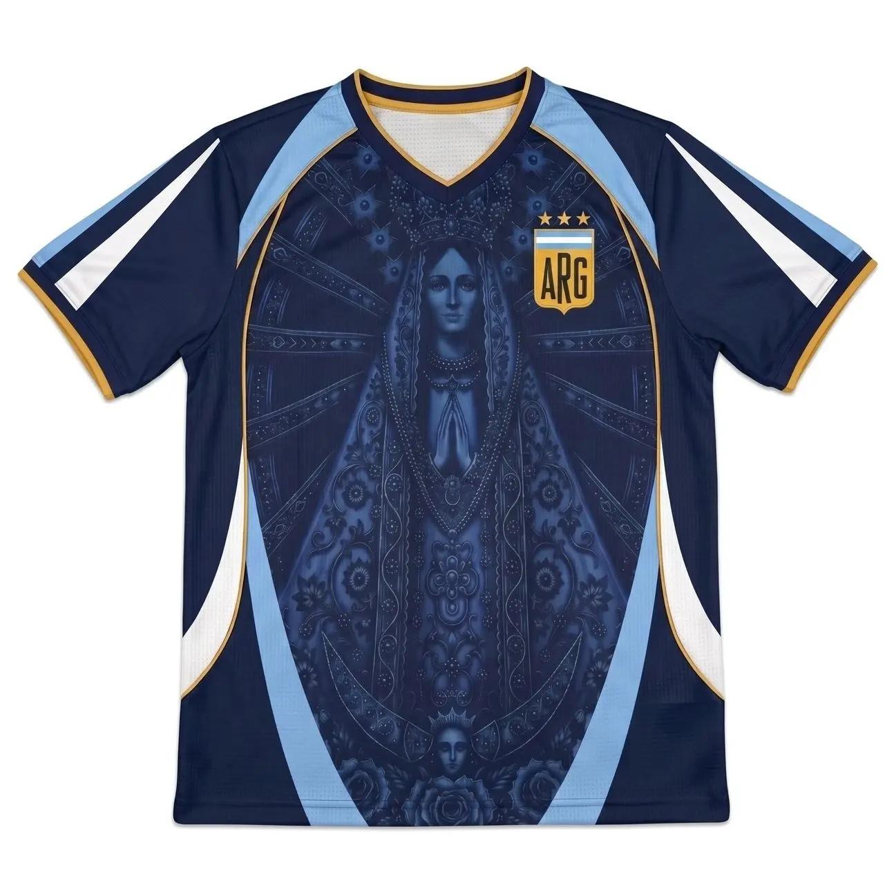 Argentina Sacred Art Soccer Jersey Both Sides Print Virgin Mary Praying Hands Football Shirt