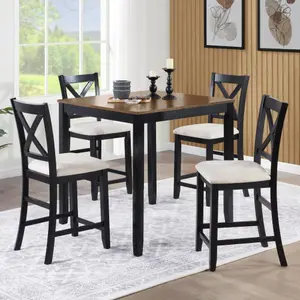 [Bellemave]5-Piece Counter Height Dining Table Set with 4 Chairs, Classic Wooden Dining Table Set for 4, Timeless Farmhouse 4-Person Dining Table Set for Small Place, Kitchen, Dining Room, Black & Oak two tone