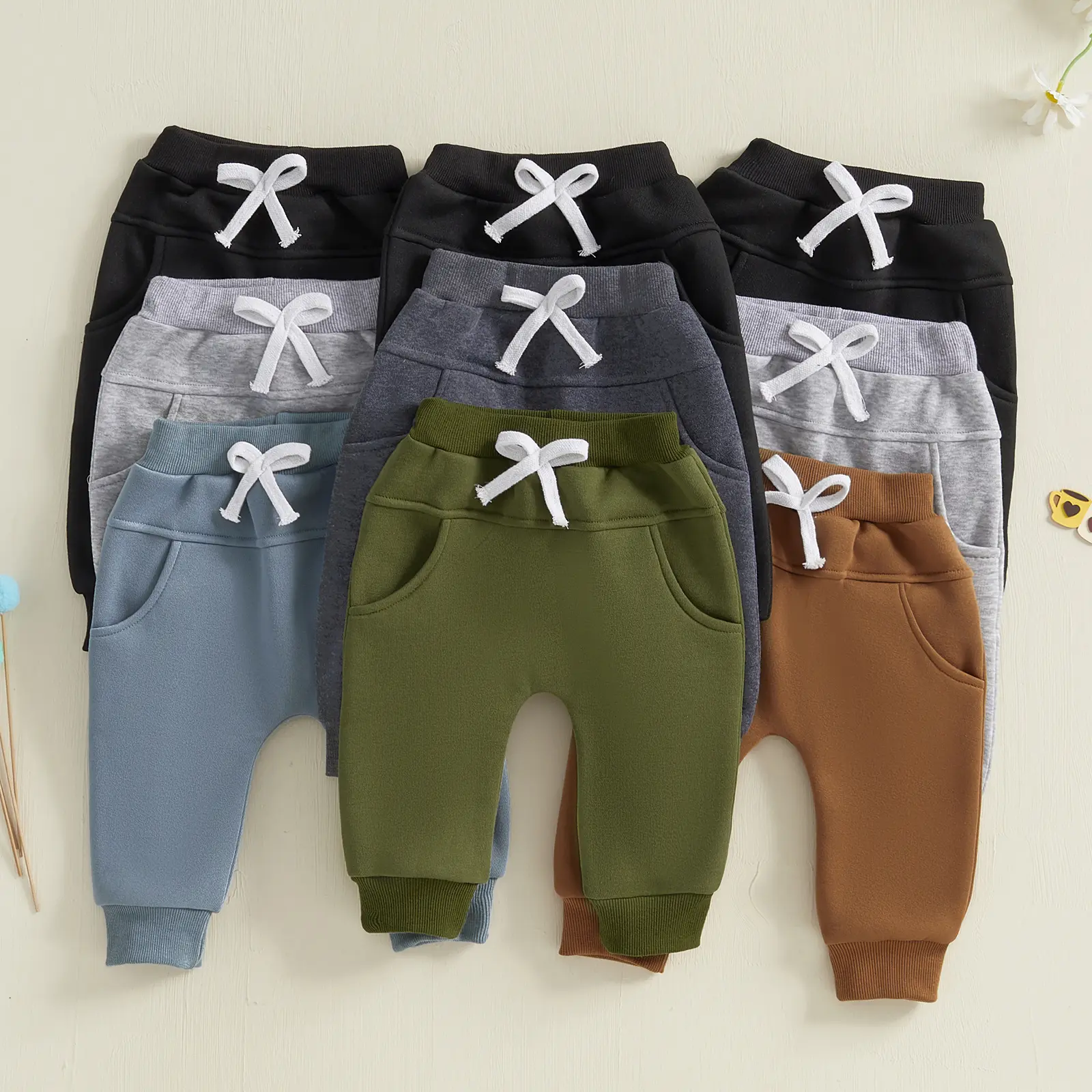 Toddler Baby Boys Sweatpants 3 Pack Solid Color Elastic Waist Trousers Bottoms Winter Casual Pants Long Pants