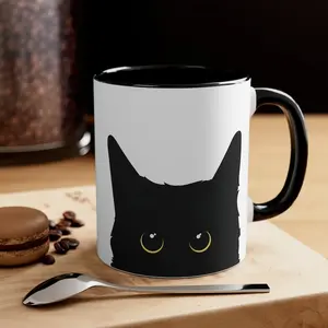 Black Cat Coffee Mug, Two-Tone Ceramic, Cat Lover Gift